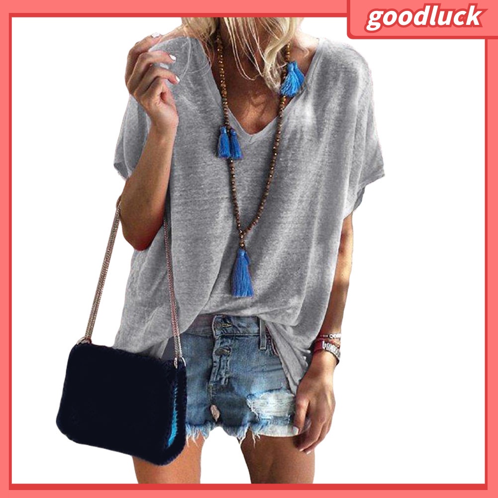 Áo Thun Tay Ngắn Cổ Chữ V Màu Sắc Đơn Giản Dành Cho Nữ