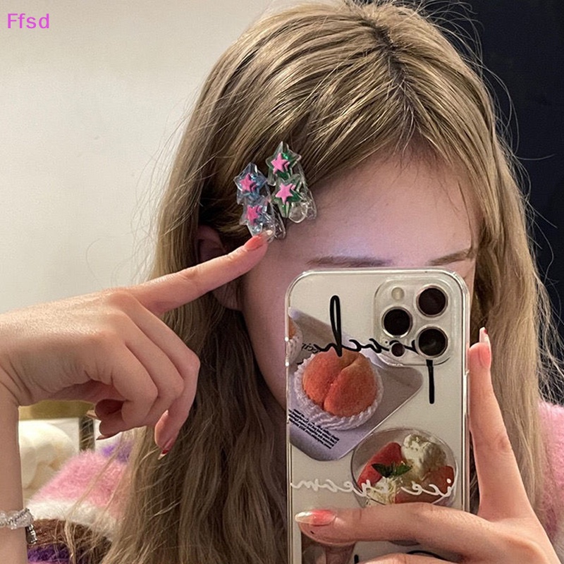 {Ffsd} Bộ 2 Kẹp Tóc Mái / Kẹp Tóc Hai Lưỡi Hình Ngôi Sao Lấp Lánh Thời Trang Cá Tính Dành Cho Bé Gái