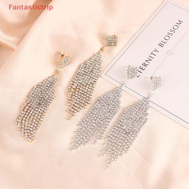 Bông Tai Mạ Bạc 925 Dáng Dài Đính Pha Lê Lấp Lánh Phong Cách Cổ Điển Mới