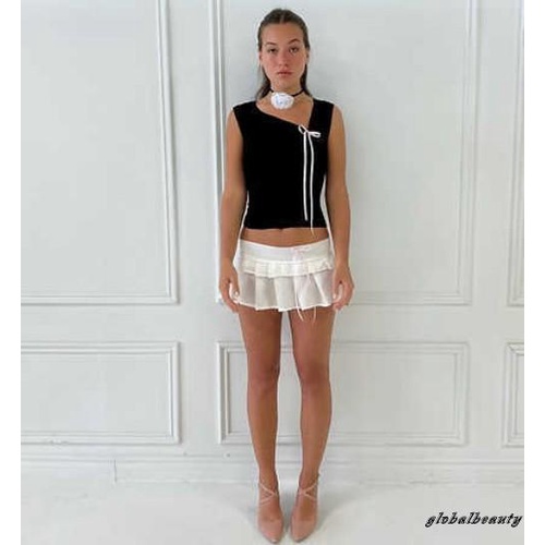 Bộ Áo Không Tay Cổ Đứng Không Tay Kèm Chân Váy Mini Lưng Thấp Thời Trang Mùa Hè Cho Nữ