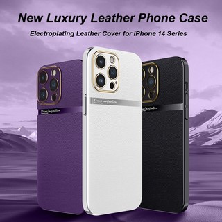 Ốp Điện Thoại Da Mạ Điện Sang Trọng Bảo Vệ Toàn Diện Cho iPhone 14 Pro Max 14 Plus