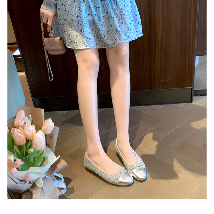 Giày Búp Bê Mũi Tròn Đế Bằng Đính Nơ Thời Trang Cho Nữ AA4215