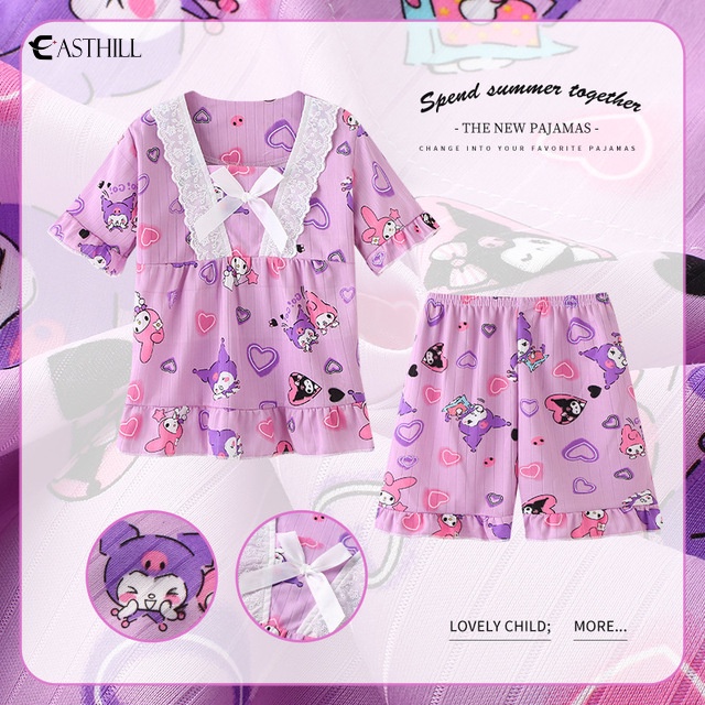 Bộ Đồ Ngủ Tay Ngắn In Hình Sanrio Hello Kitty Kuromi Cinnamoroll Dễ Thương Thời Trang Mùa Hè Cho Bé