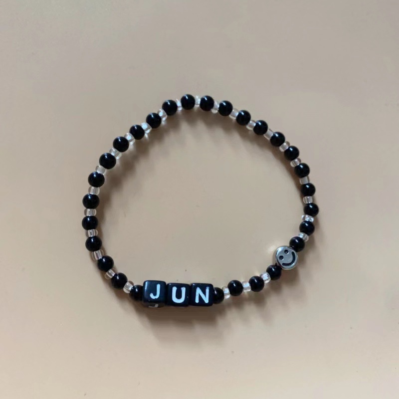 Vòng Tay Đính Hạt Đen Khắc Chữ Seventeen Lee Shuomin Phong Cách Hàn Quốc DIY Mới