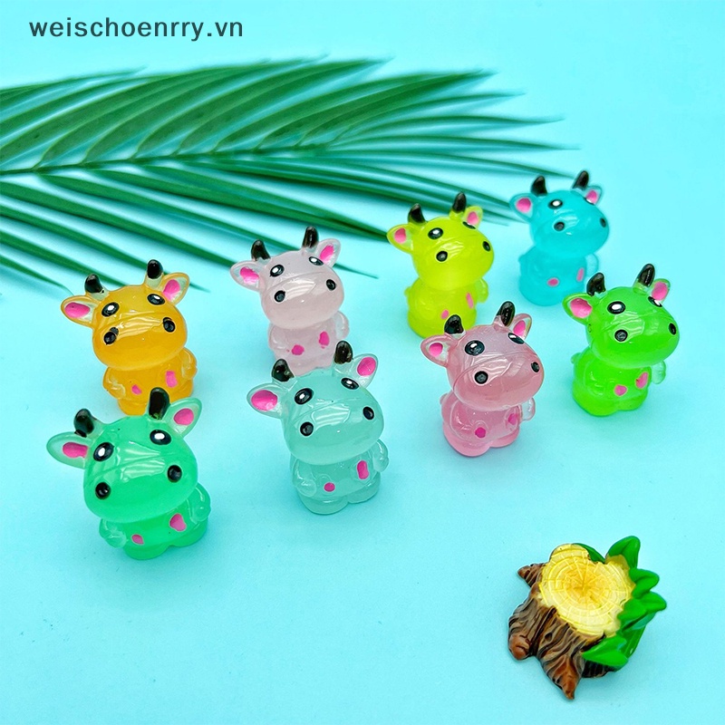 Set 2 Tượng Bò Hoạt Hình Mini Bằng Nhựa Phát Quang Dễ Thương Trang Trí Tiểu Cảnh