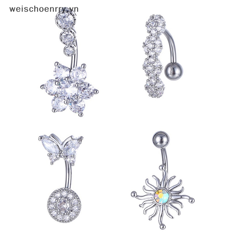 Khuyên Rốn Bằng Thép Không Gỉ Hình Trái Tim Đính Đá Pha Lê Gợi Cảm