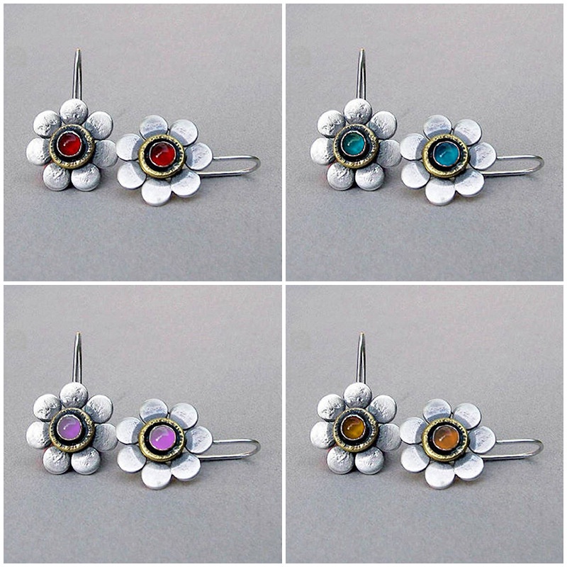 Khuyên Tai Hoa Nhiều Màu Phong Cách Retro