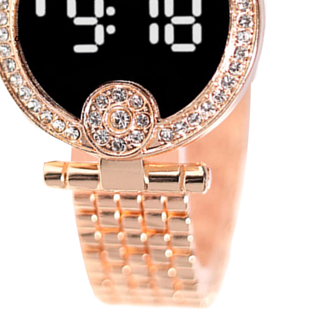 &lt; Dobetter &gt; Đồng Hồ Đeo Tay Điện Tử Đa Năng Chống Nước Cảm Ứng Đính Kim Cương Giả Tròn Unisex Mặc Hàng Ngày