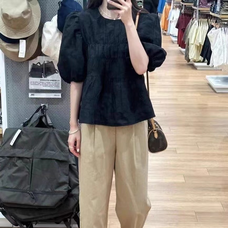 Áo Kiểu Tay Phồng Cổ Tròn Thời Trang Mùa Hè Pháp Cho Nữ