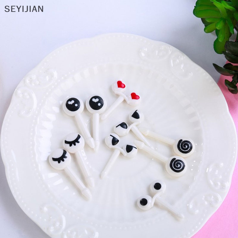 Set 10 Nĩa Ăn Trái Cây Bằng Nhựa Hình Đôi Mắt Hoạt Hình Đáng Yêu