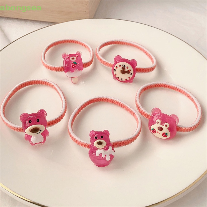 1 Dây Cột Tóc Cao Su Co Giãn Hình Gấu Dâu Tây Xinh Xắn Cho Bé Gái