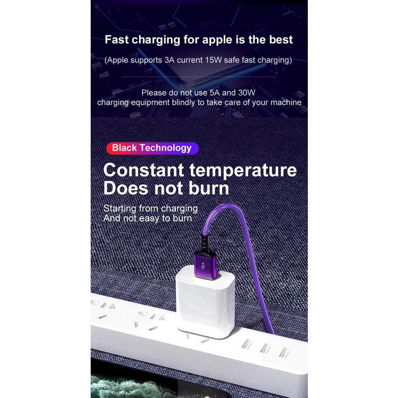 Cáp Sạc Nhanh 3A USB Type C 5A Có Đèn LED Báo Hiệu Cho iPhone Huawei Realme