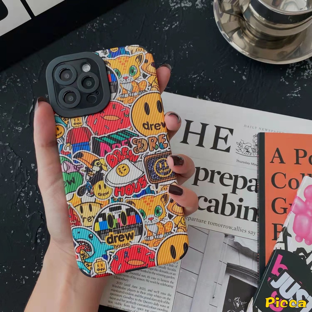 Ốp Điện Thoại Da Mềm Họa Tiết Gấu Hoạt Hình Graffiti Cho iPhone 7 8 Plus 11 Pro Max XR 13 14 12 Pro Max X XS Max