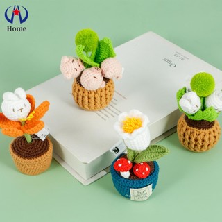 Chậu hoa giả đan len thủ công có đèn led và chuông mini trang trí nhà cửa / cửa hàng kkc9632