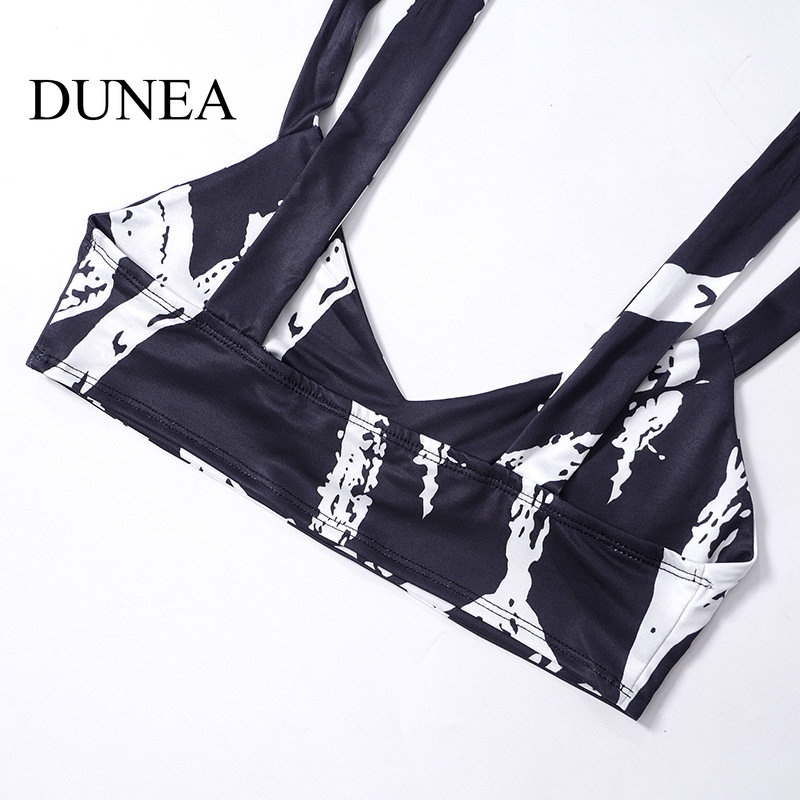 DUNEA Set Áo Cúp Ngực Và Chân Váy Họa Tiết Graffiti Quyến Rũ Dành Cho Nữ