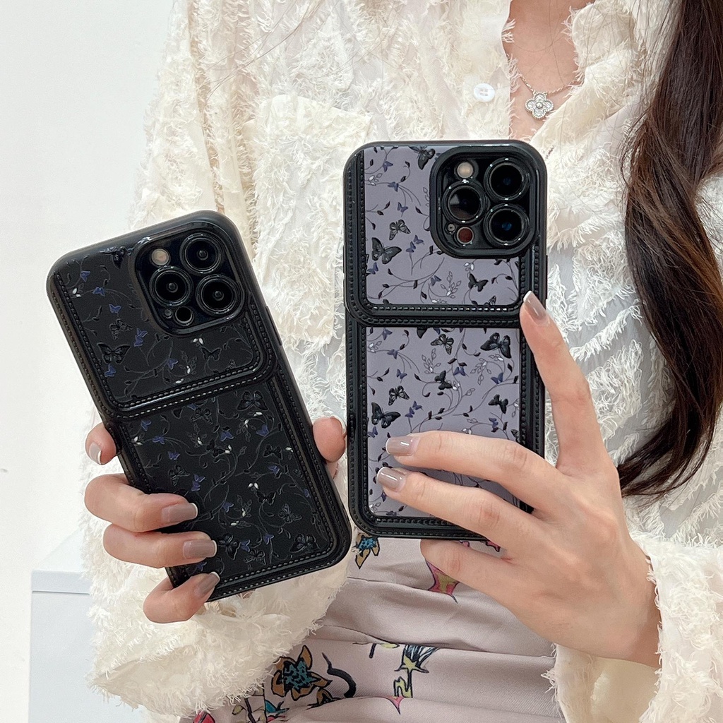 Ốp Điện Thoại Silicon PC Mềm Hình Bướm Màu Đen Bảo Vệ Máy Ảnh Cho iPhone 11 13 12 14 PRO MAX