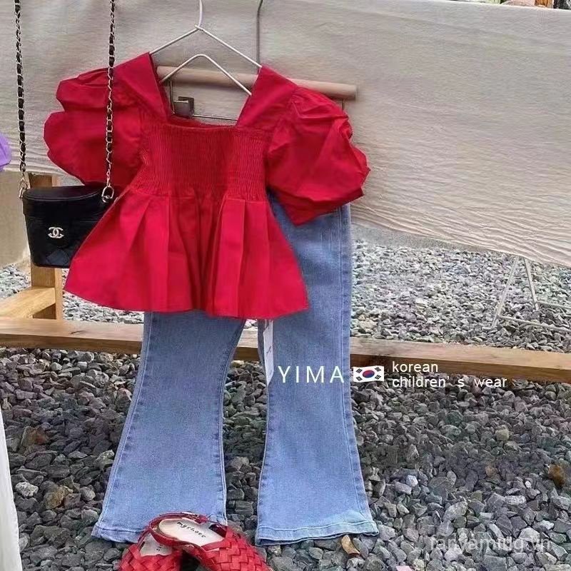 Set Đồ Mùa Hè Hai Món Gồm Áo Jean Phong Cách Phương Tây Thời Trang 2023 Cho Bé Gái UO7V