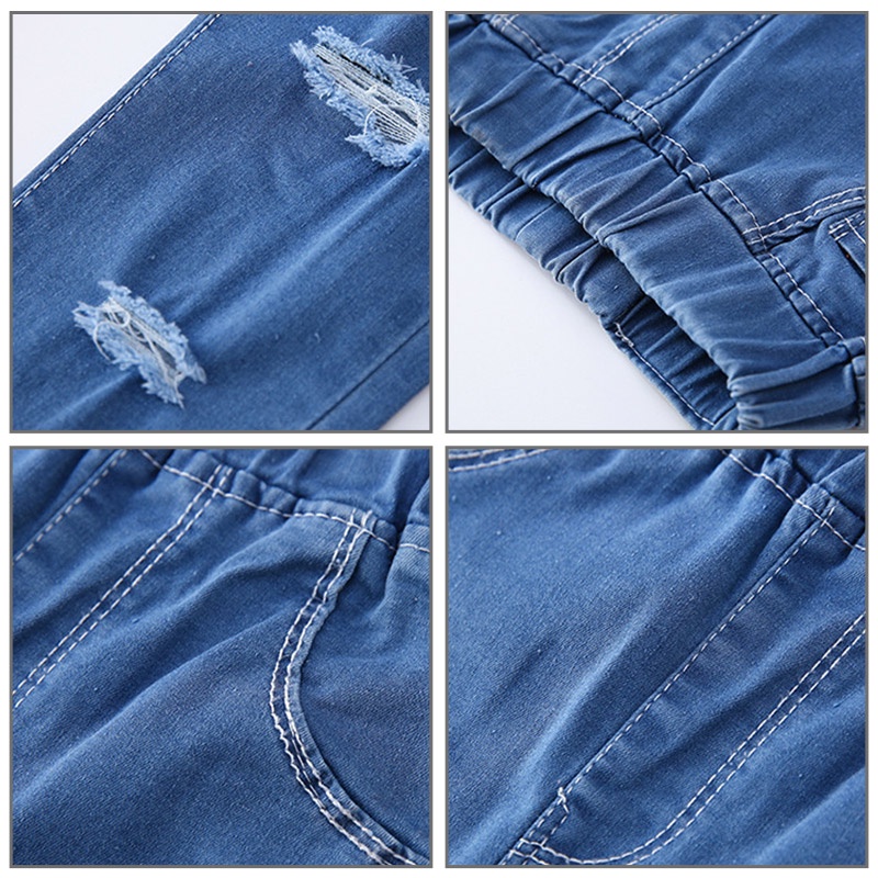 Quần jean dài IQ ANGEL dáng bút chì thiết kế rách co giãn tốt thời trang cho bé gái