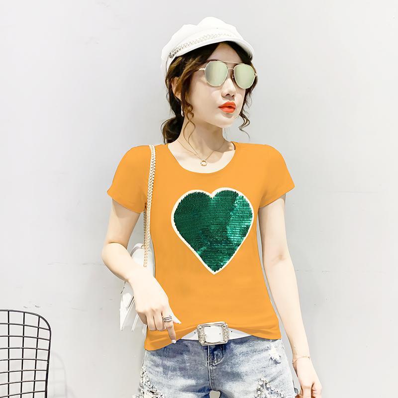 Áo Thun Tay Lỡ Dáng Ôm Đính Kim Sa Lấp Lánh Dễ Phối Đồ Thời Trang Mùa Hè Cho Nữ