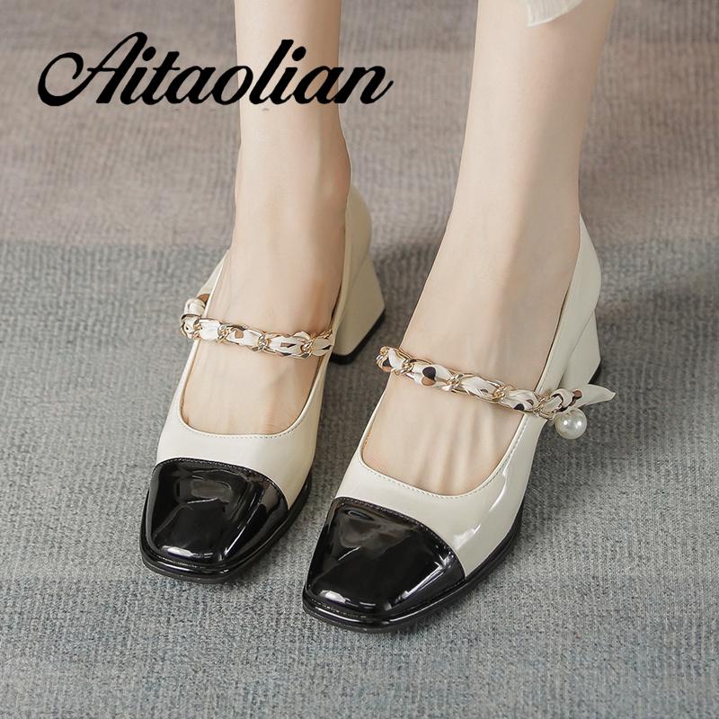 Giày Cao Gót 5cm Da Bóng Mũi Vuông Phong Cách Anh Quốc Thời Trang Cho Nữ