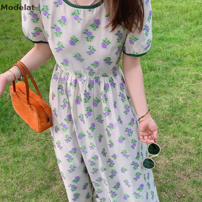 Mfc Đầm Dài Dáng Chữ A Tay Ngắn In Họa Tiết Hoa Thanh Lịch Thời Trang Mùa Hè Phong Cách Hàn Quốc Cho Nữ