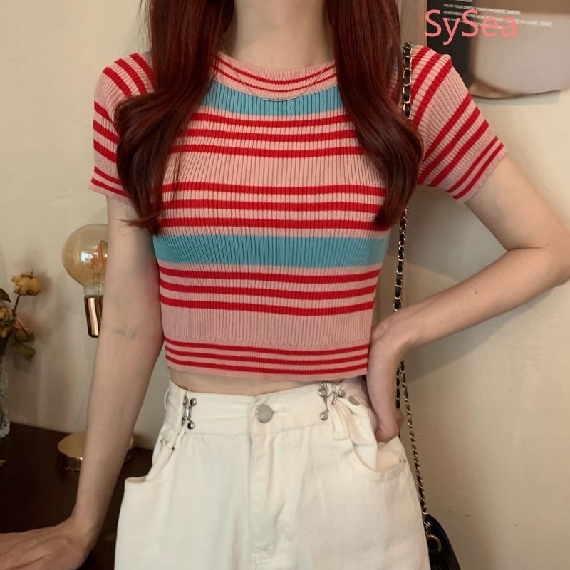 Áo Dệt Kim Kẻ Sọc Thời Trang Mùa Hè Cho Nữ
