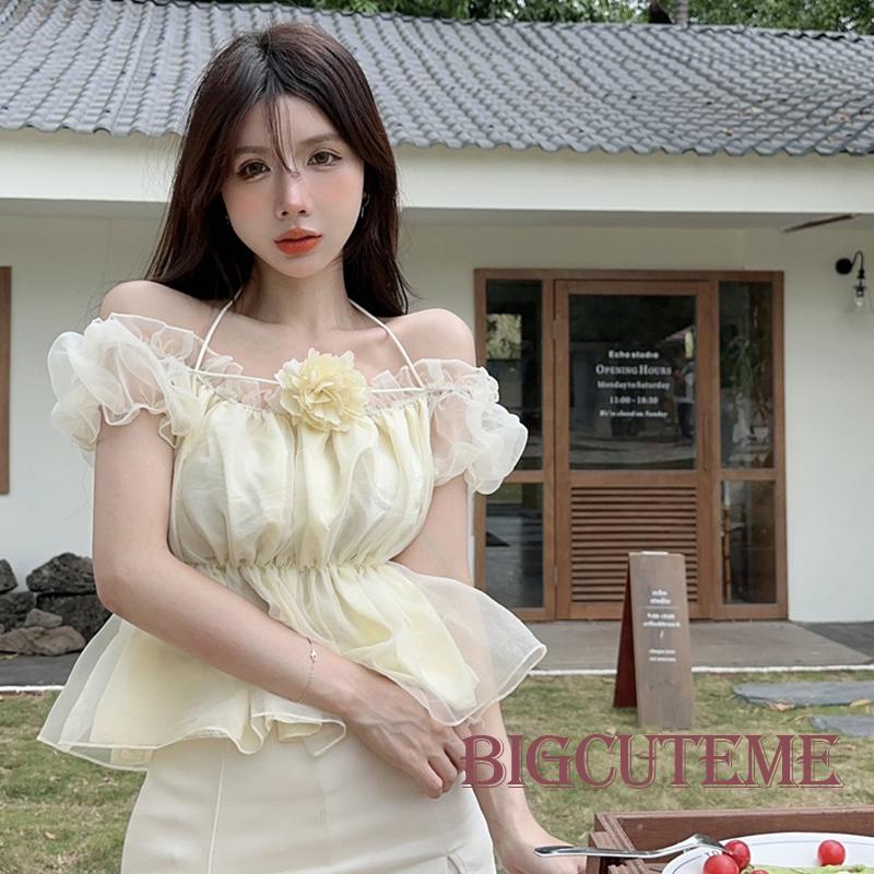 Áo Croptop Trễ Vai Tay Ngắn In Họa Tiết Hoa Thời Trang Mùa Hè Cho Nữ