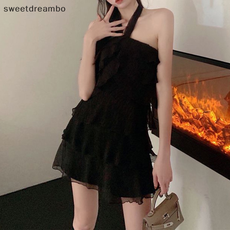 Swe Không Tay Dresses Phụ Nữ Halter Cổ Ruffles Mini Thanh Lịch Ngọt Ngào Mùa Hè Mini Dress drn