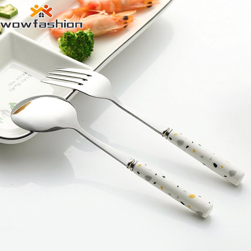 Bộ Muỗng Nĩa Bằng Thép Không Gỉ Với Tay Cầm Sứ Phong Cách Bắc Âu