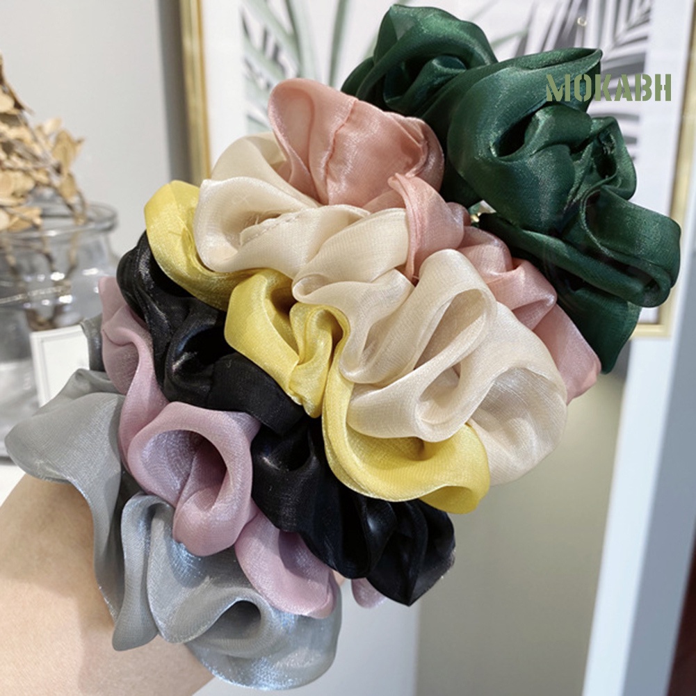 Dây Cột Tóc Co Giãn Bằng Vải Tuyn Đính Ngọc Trai Nhân Tạo Màu Trơn Thời Trang Dành Cho Nữ Giá Đỡ