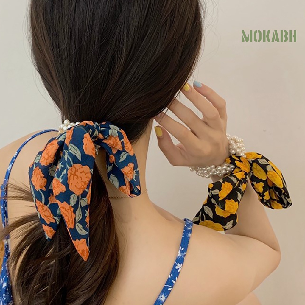 Dây Cột Tóc Họa Tiết Hoa Đính Ngọc Trai Giả Chống Rơi Thời Trang