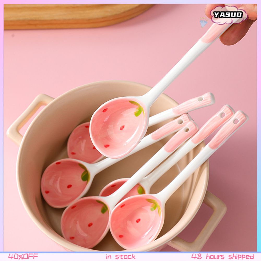 Thìa gốm sứ   Súp Bằng  Nhà hàng căng tin muỗng dễ thương nữ thìa gạo gốm tay vẽ thìa Dâu Dài tay