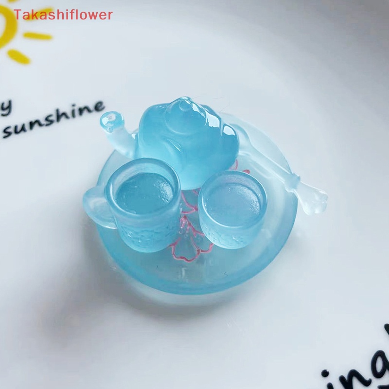 Bộ Ấm Trà Nhỏ Ba Chiều Bằng Nhựa Resin Trong Suốt Dạ Quang Chạm Khắc Ba Chiều Trang Trí Thủ Công