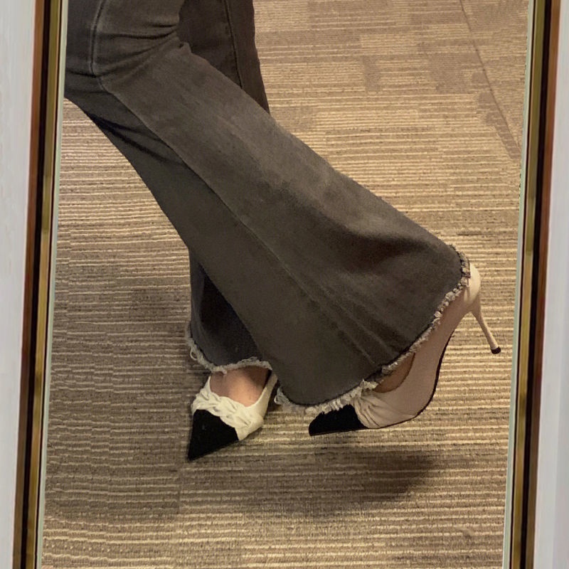 Giày Cao Gót Mũi Nhọn Mẫu Mới 2023 Phong Cách Pháp Thời Trang Thanh Lịch Cho Nữ