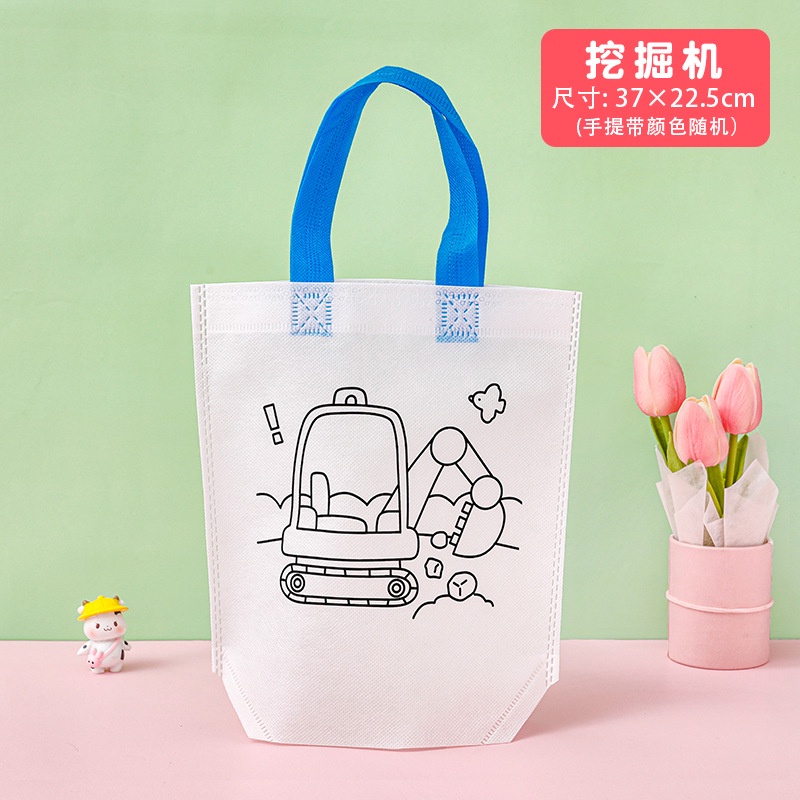 Túi Vải Không Dệt Cầm Tay Vẽ Tranh Hoạt Hình Graffiti DIY Cho Bé