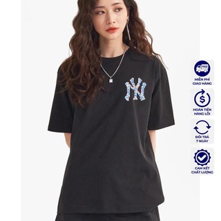 Áo thun mlb ny đen áo phông mlb nam nữ tay lỡ form rộng logo ny