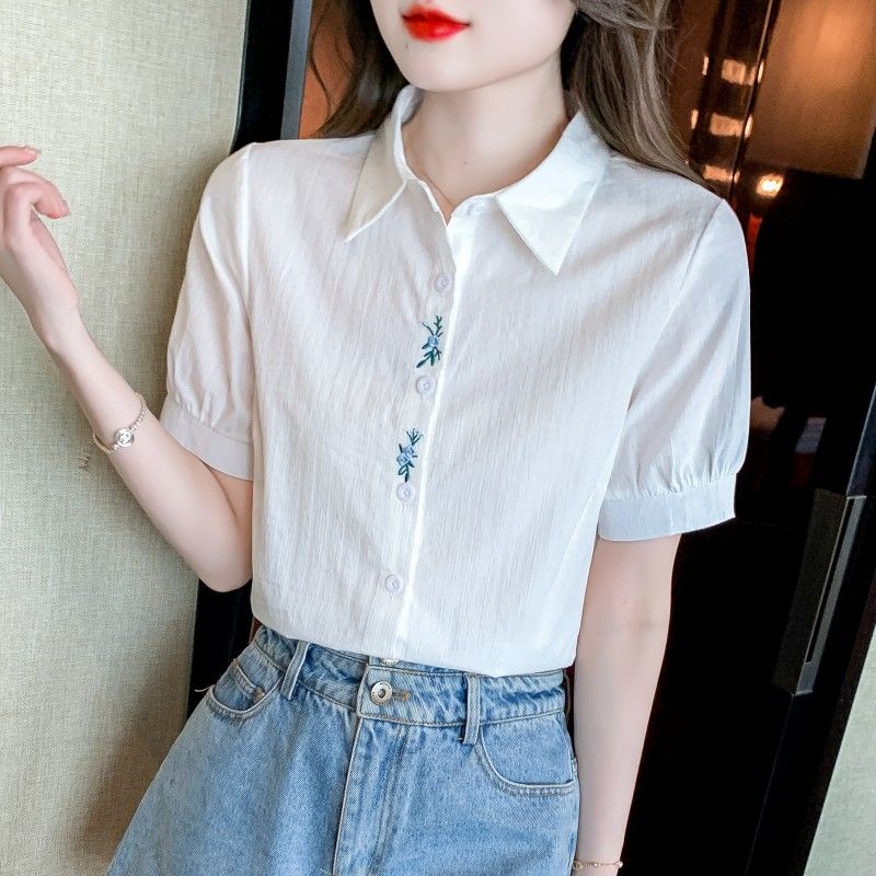 Áo Sơ Mi Cotton Mỏng Tay Ngắn Thêu Họa Tiết Thời Trang Mùa Hè 2023 GCQ5 Cho Nữ