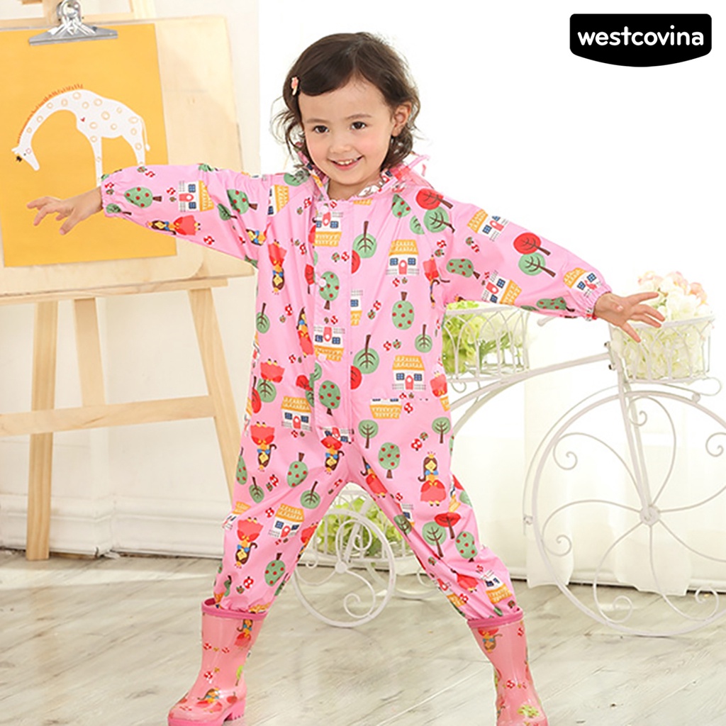 [COD]☁Áo Mưa Liền Thân Áo liền quần Chống Thấm Nước In Họa Tiết Hoạt Hình Dễ Thương Cho Bé Trai / Gái