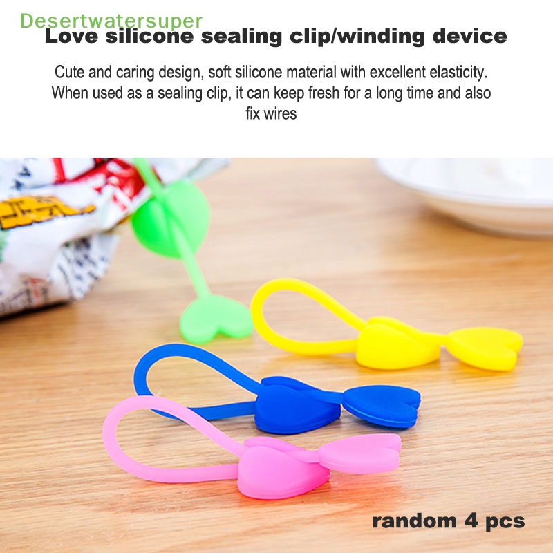 Bộ 4 Kẹp Niêm Phong Túi Thực Phẩm Bằng Silicon Mềm Hình Trái Tim