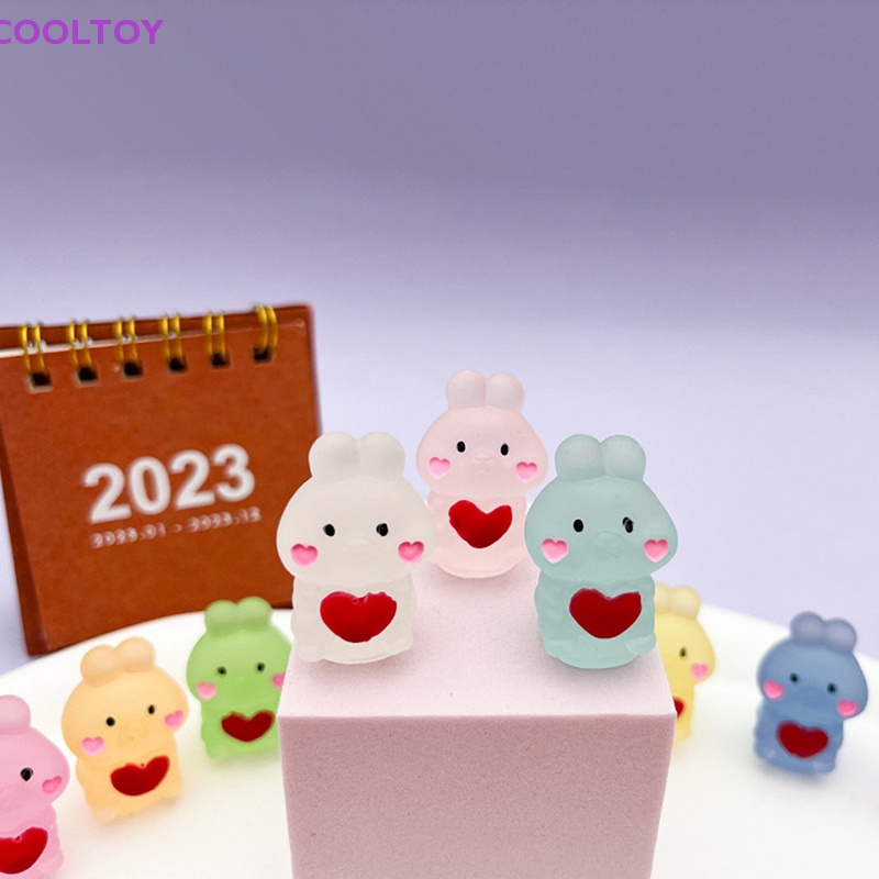 Cooltoy Bộ 2 Tượng Thỏ Hoạt Hình Mini Phát Sáng Trong Đêm Bằng Nhựa Resin