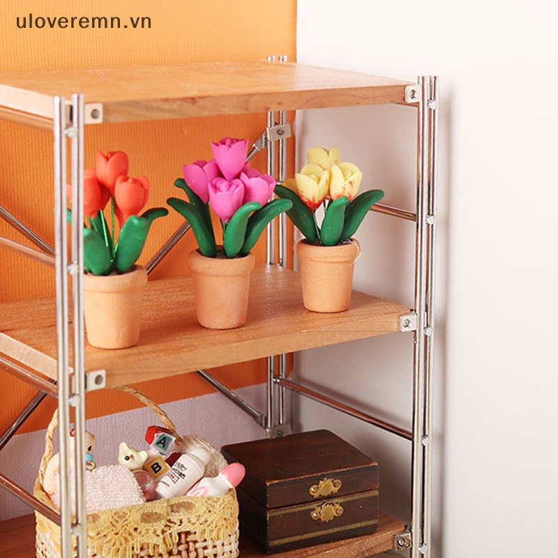 Chậu Hoa Tulip Mini Tỷ Lệ 1: 12 Dùng Trang Trí Tiểu Cảnh / Nhà Búp Bê