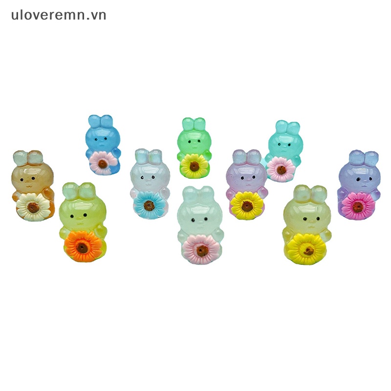 Set 2 Tượng Thỏ Hoạt Hình Bằng Nhựa Resin Phát Sáng Dễ Thương Trang Trí