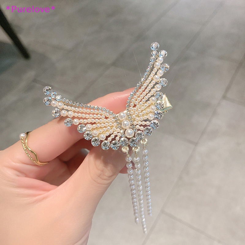 Kẹp Tóc Hình Cánh Bướm Đính Ngọc Trai Xinh Xắn Cho Nữ Mới