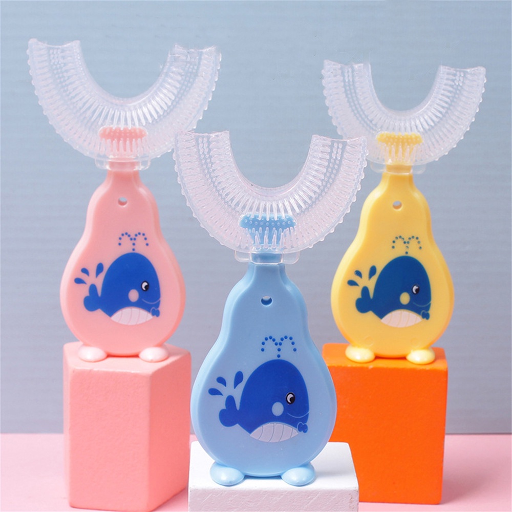 Bàn Chải Đánh Răng Silicon Xoay 360 Độ Hình Chữ U Họa Tiết Hoạt Hình Cho Bé 2-6 - 12 Tuổi