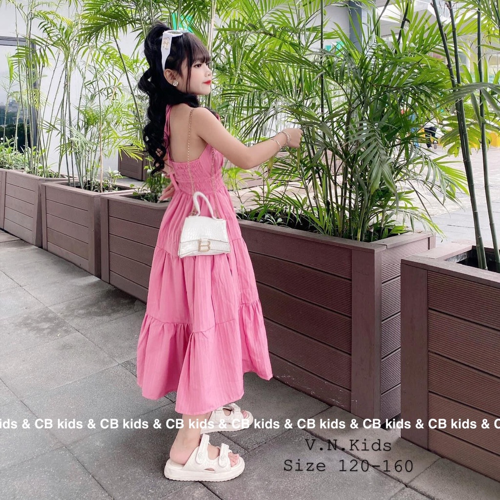 Váy Maxi cổ yếm xinh cho Bé đón hè 17-40kg