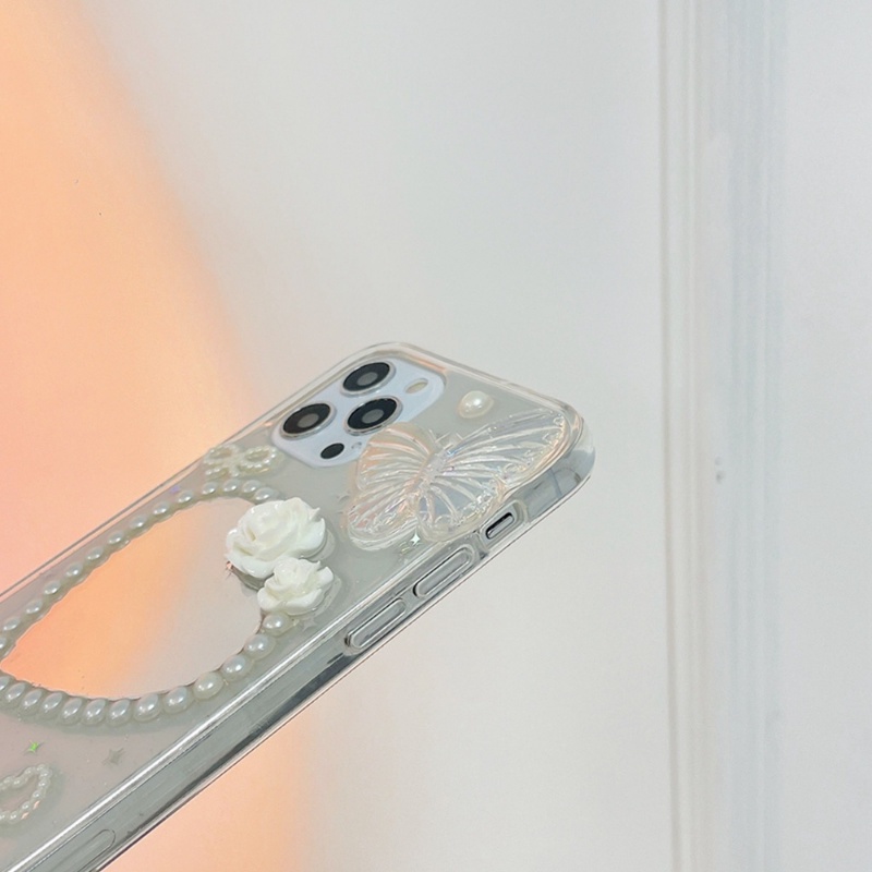 Ốp Điện Thoại TPU Dẻo Gắn Gương Trang Điểm Hình Trái Tim Bướm 3D Cho IPhone 14 Pro Max 13 12 11 Pro Max X XS