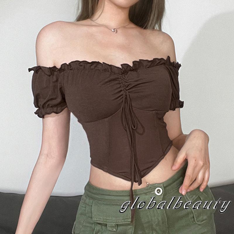 Áo Thun Tay Ngắn Màu Trơn Dáng Ôm Phối Dây Rút Thời Trang Mùa Hè Cho Nữ