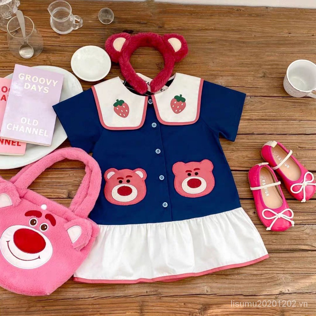 Đầm Cotton Trơn Ngắn Tay In Họa Tiết Hoạt Hình Đáng Yêu Thời Trang Mùa Hè 2023 Cho Bé Gái