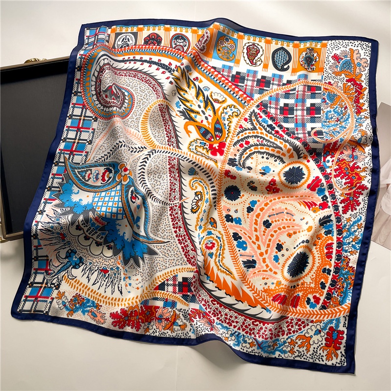 Khăn Choàng Cổ Vuông 70X70Cm Chất Liệu Lụa Họa Tiết Hình Học Thời Trang Cho Nữ