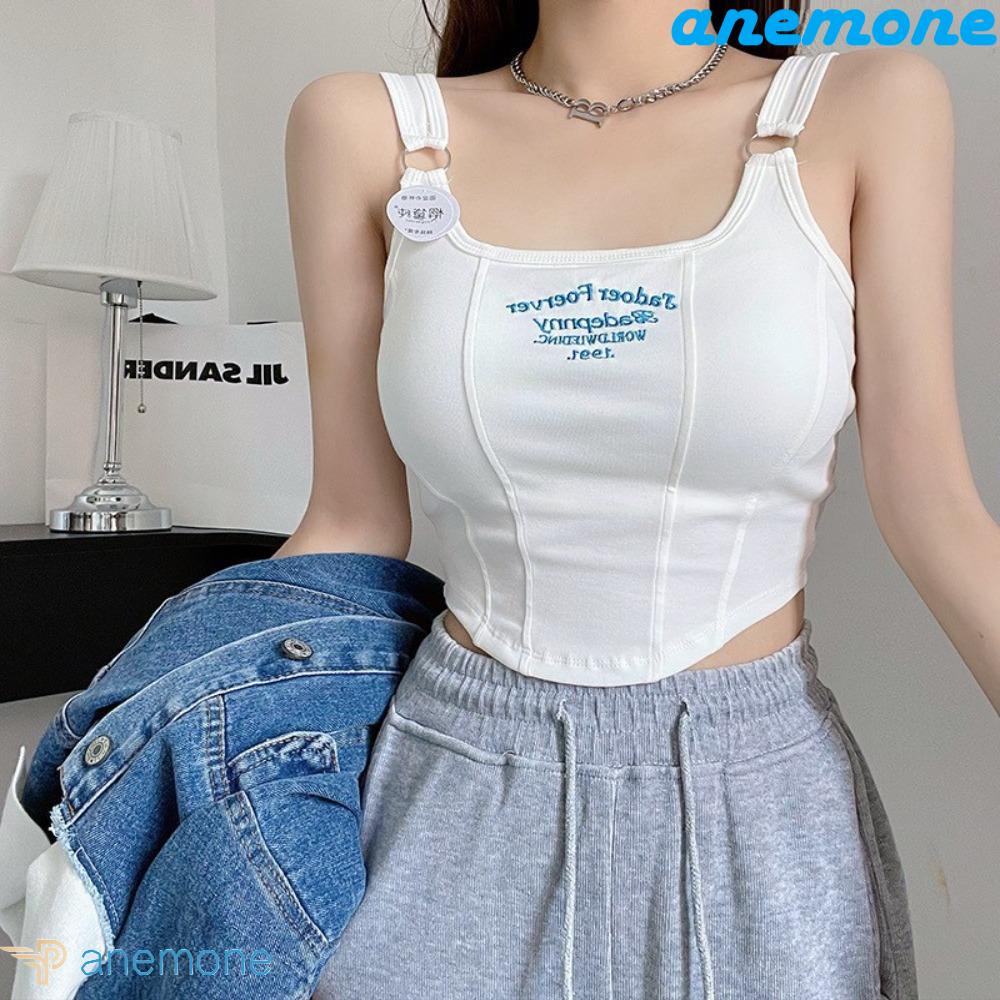 Áo Không Tay In Chữ Có Đệm Ngực Phong Cách Cổ Điển Quyến Rũ Cho Nữ